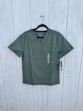 (2)Tops Cherokee Professionals Women's Olive Green Scrub Size Small Unisex men’s